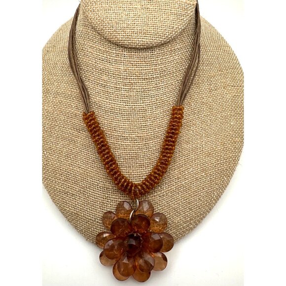 Earthy Boho Chic Tone Flower Pendant Necklace Beaded Whimsy Fairycore - Picture 8 of 8